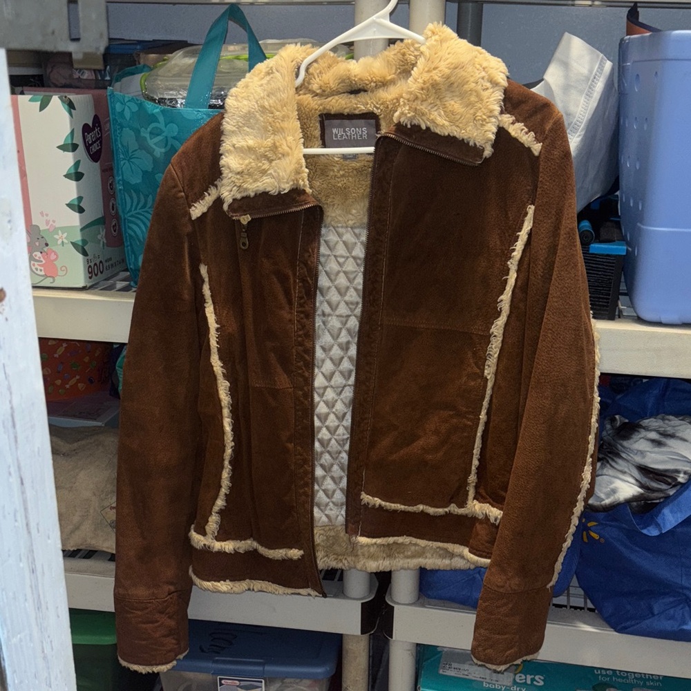 Wilsons Leather Tan and Cream Shearling Jacket